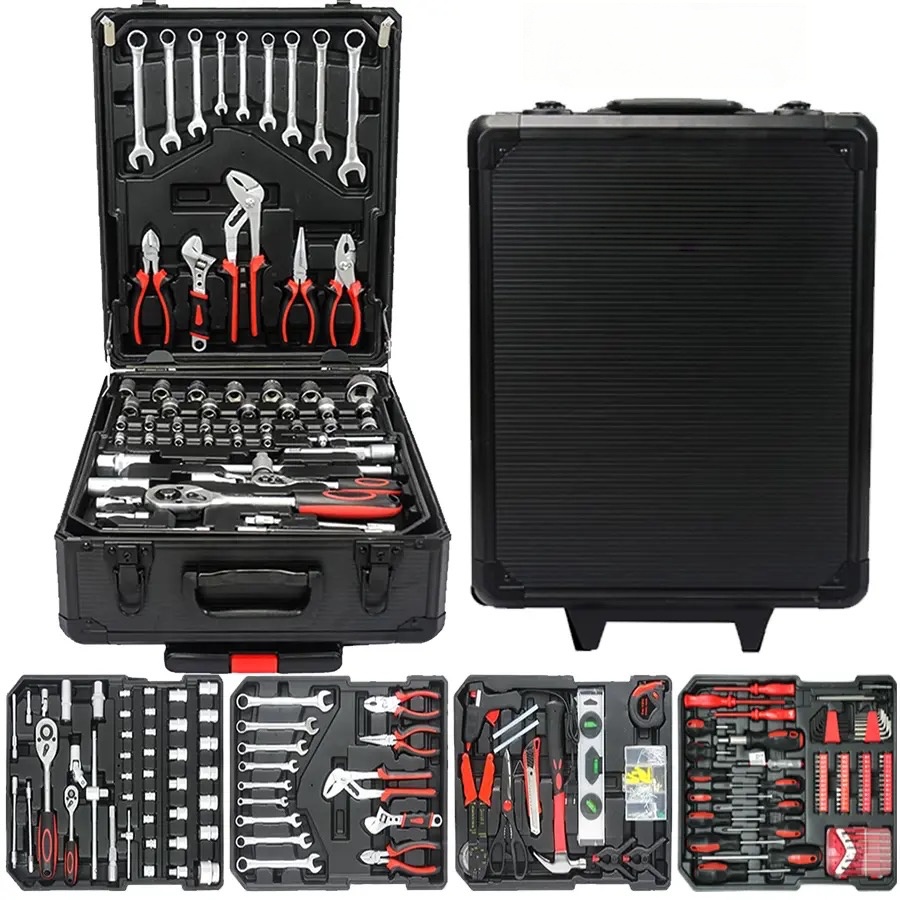 Tool Set - High-Capacity Portable Metal Tool Case, Wheeled Mobile